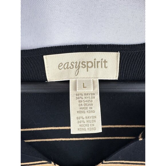 Women’s Easy Spirit Size Large Black & Sand Striped Long Sleeve Blouse - Picture 3 of 4